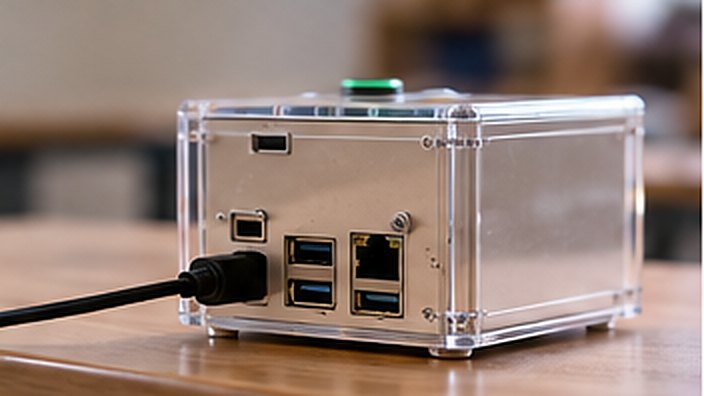 Back of the box: USB ports, an Ethernet socket and a power cable — an ordinary small computer.